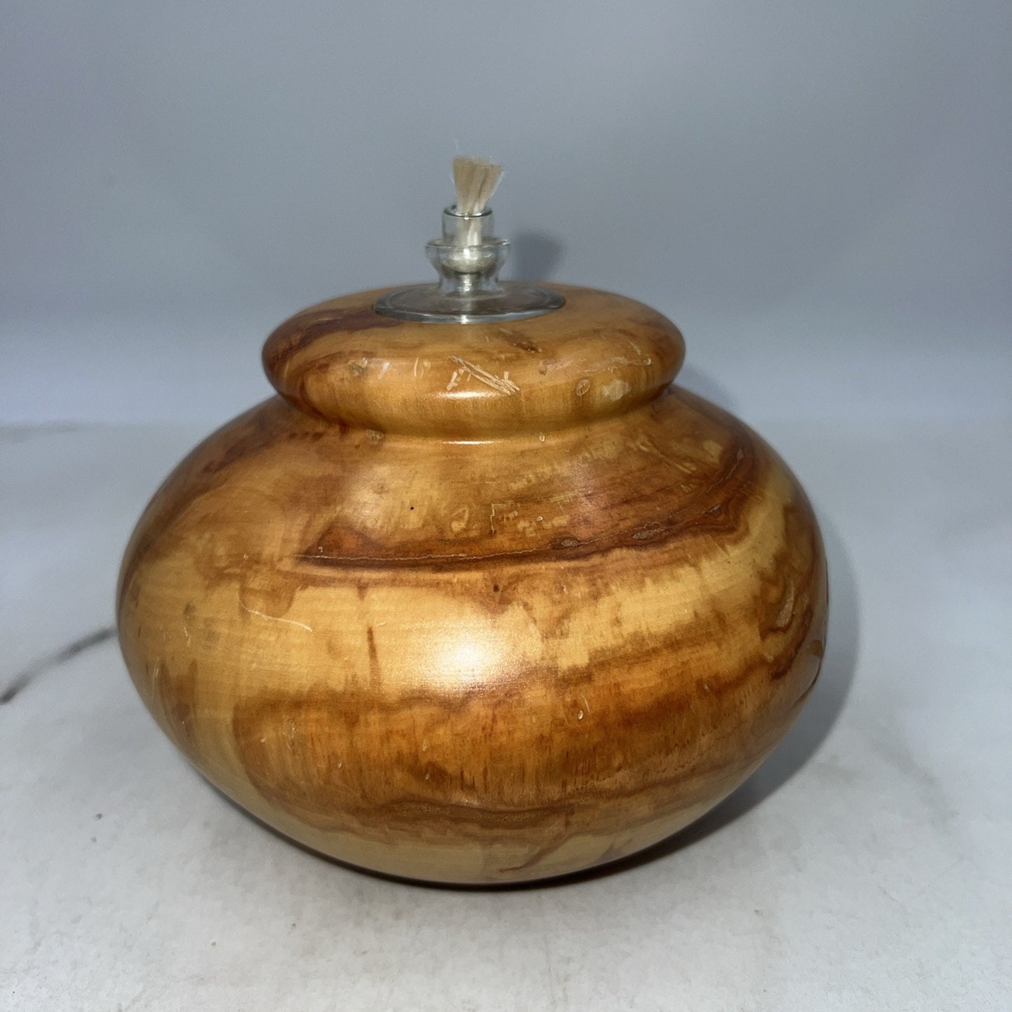 VTG Burl Wood Oil Lamp Diffuser Hand Turned Wooden Vase Signed Dan Morris