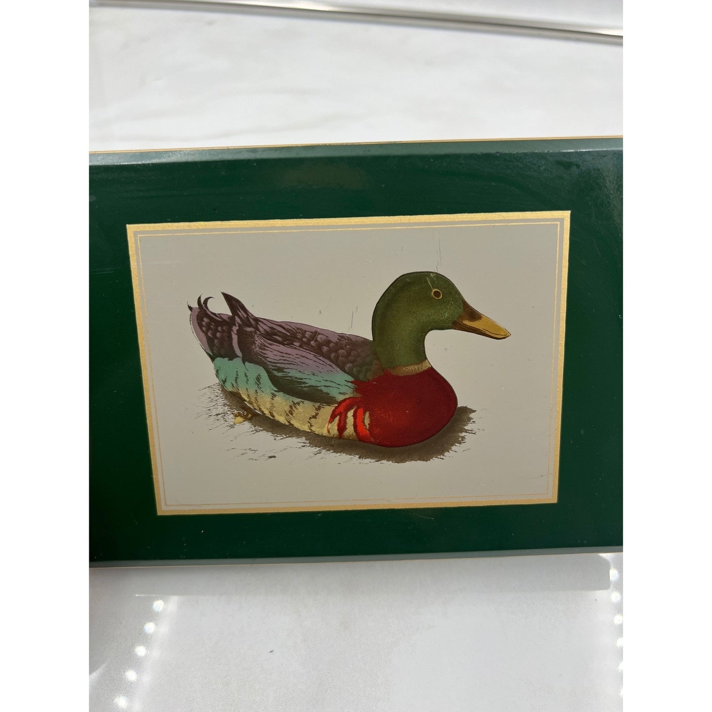 VTG Otagiri Japan Lacquerware Trinket Box Mallard Duck Gibson Greetings Green