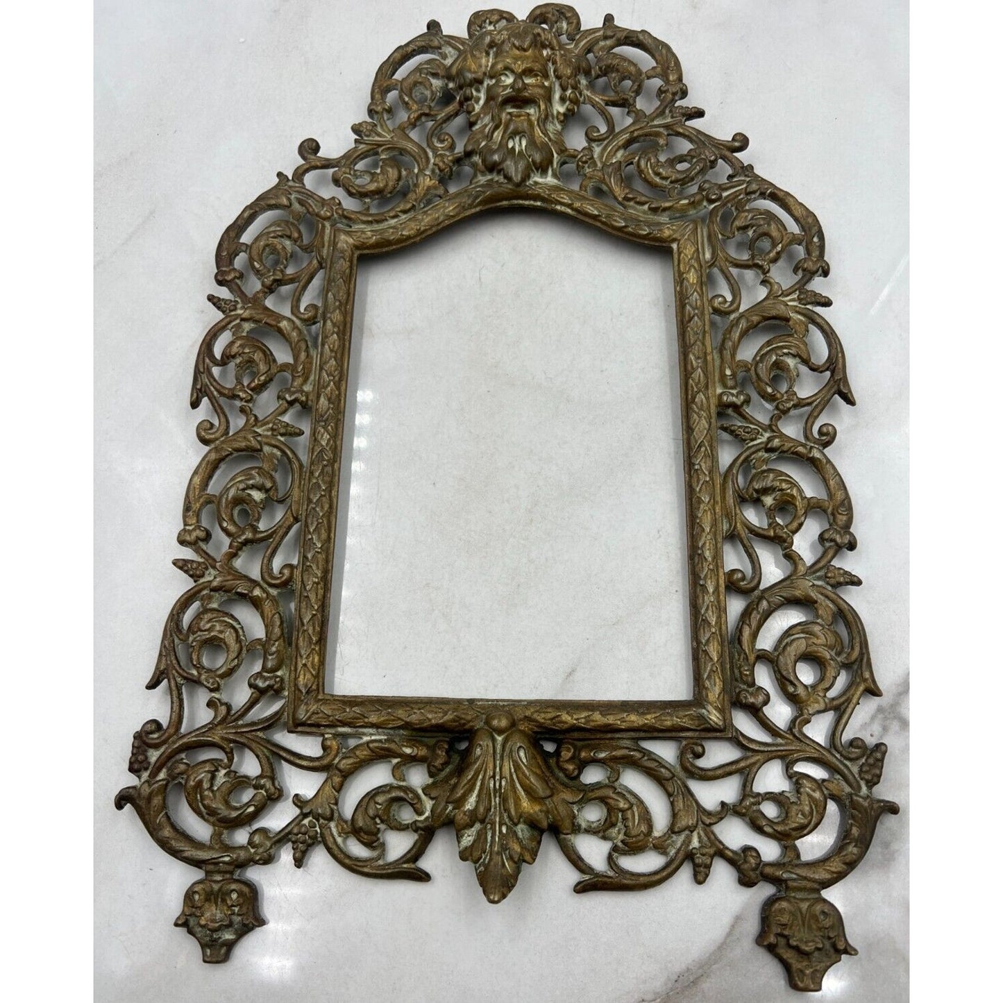 Antique Victorian Brass Or Bronze Wall Hanging Frame Head Of Bacchus God Wine