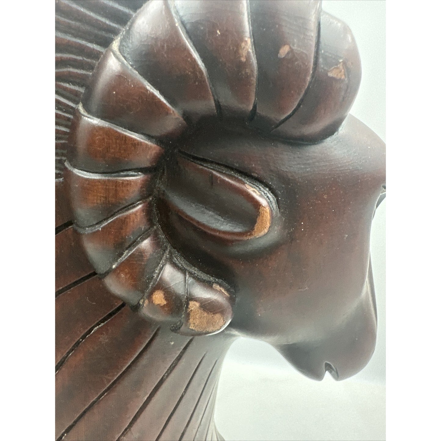 Vintage Alcam Carved Wood Rams Head Bookends Made Indonesia Ironwood