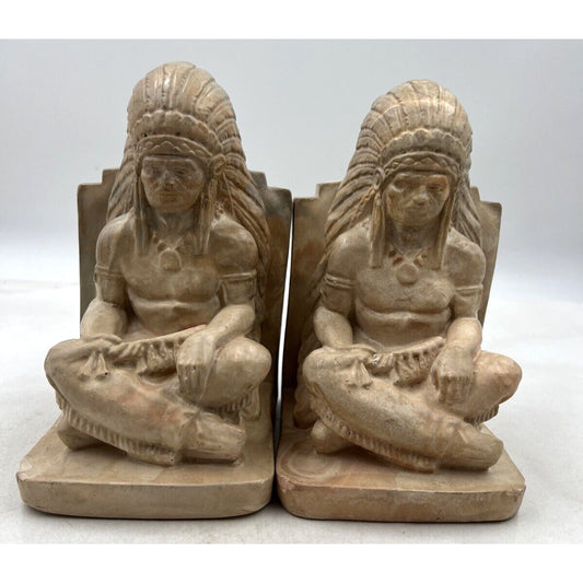 Vintage Montana Swirl Bookends Native American Chief Clay Pottery Set of 2