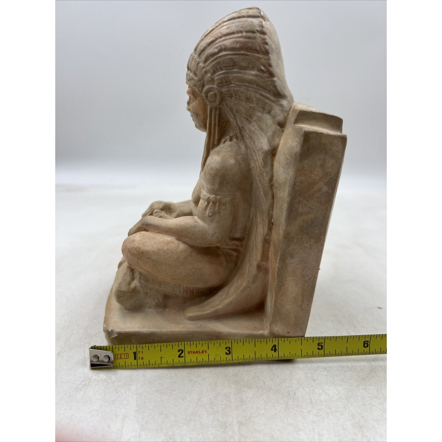 Vintage Montana Swirl Bookends Native American Chief Clay Pottery Set of 2