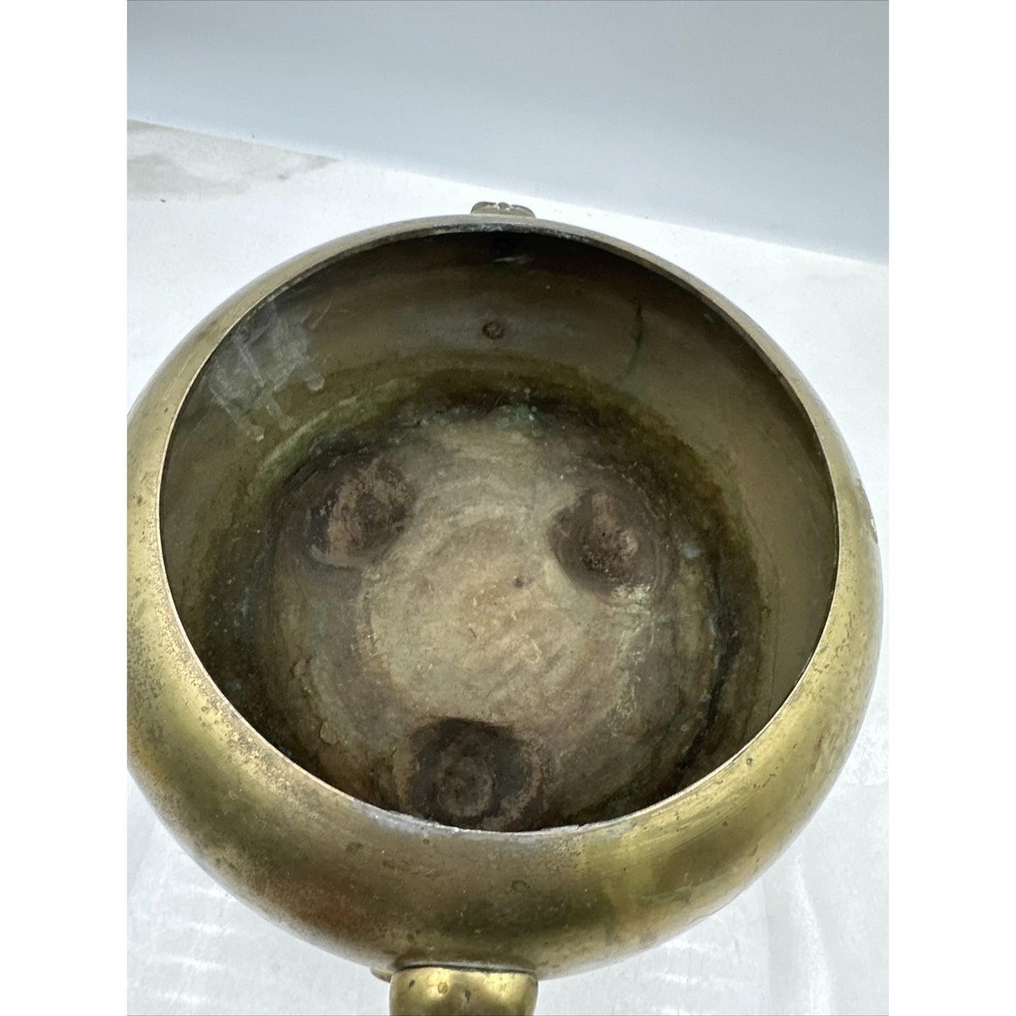 VTG Brass Censer Pot Planter Metal Three Leg Incense Ringed Face Handles