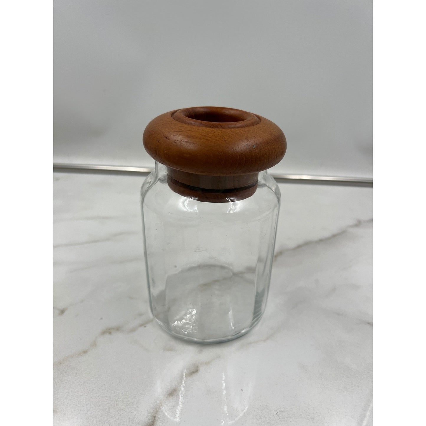 Dansk International Designs Glass Canister Octagonal Jar with Teak Wood Lid