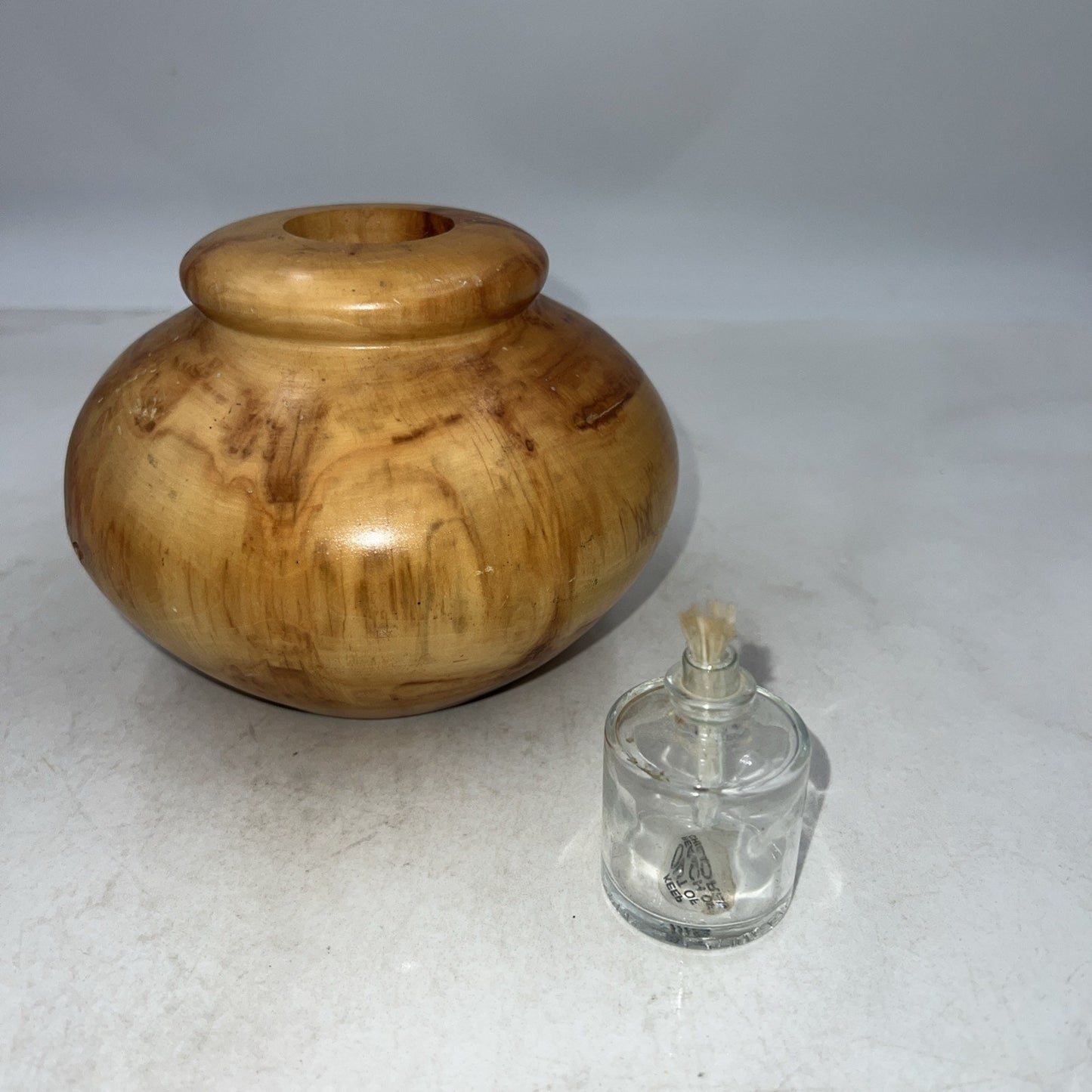 VTG Burl Wood Oil Lamp Diffuser Hand Turned Wooden Vase Signed Dan Morris