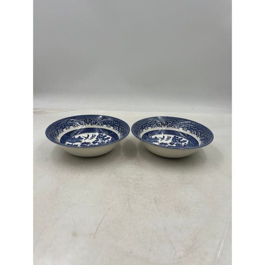 VTG Churchill Blue Willow Pattern Bowls England Chinoiserie 6" Set of 2