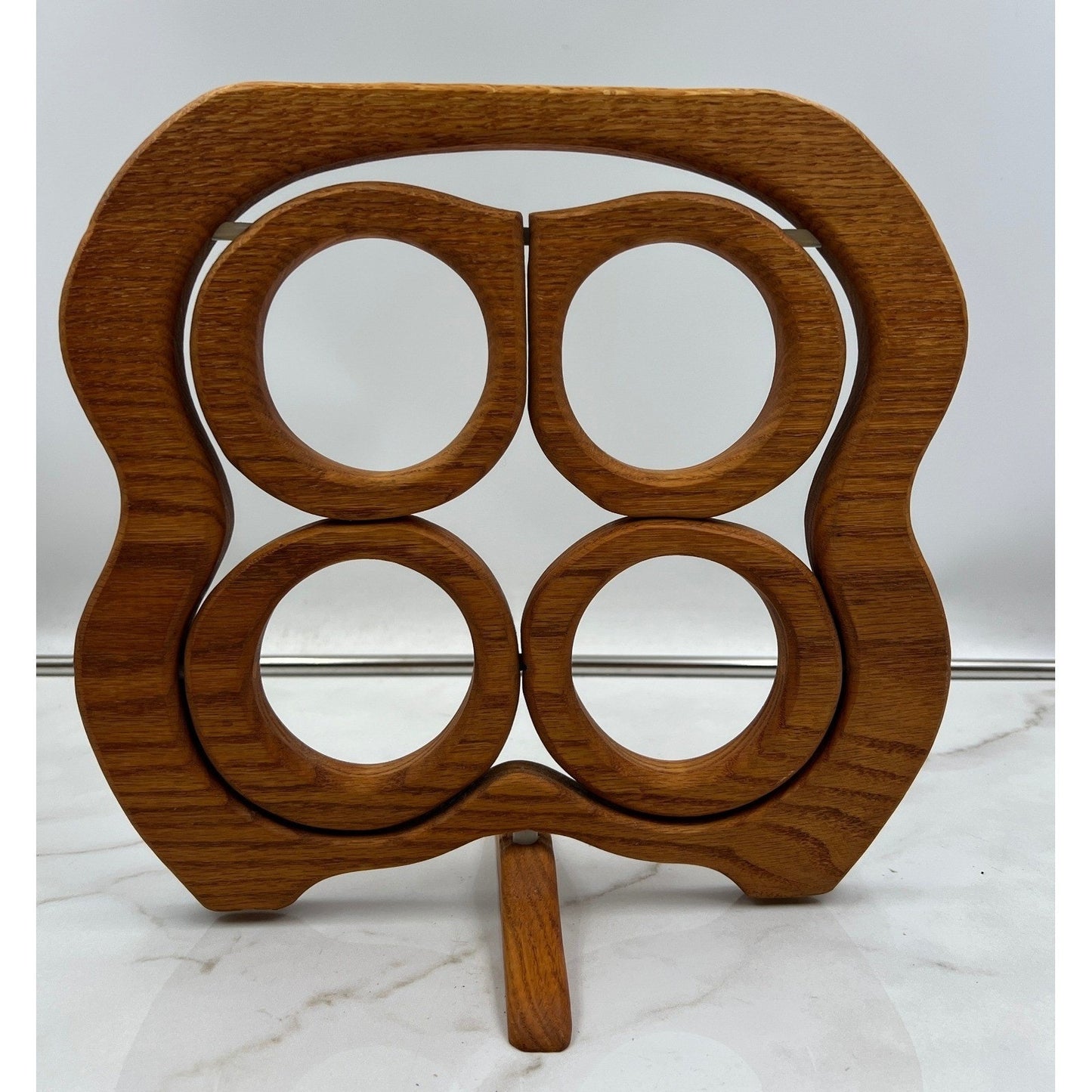 VTG Folding Wooden Trivet Expandable Four Ring Collapsible Wine Bottle Holder