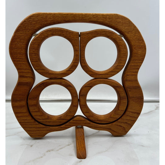 VTG Folding Wooden Trivet Expandable Four Ring Collapsible Wine Bottle Holder