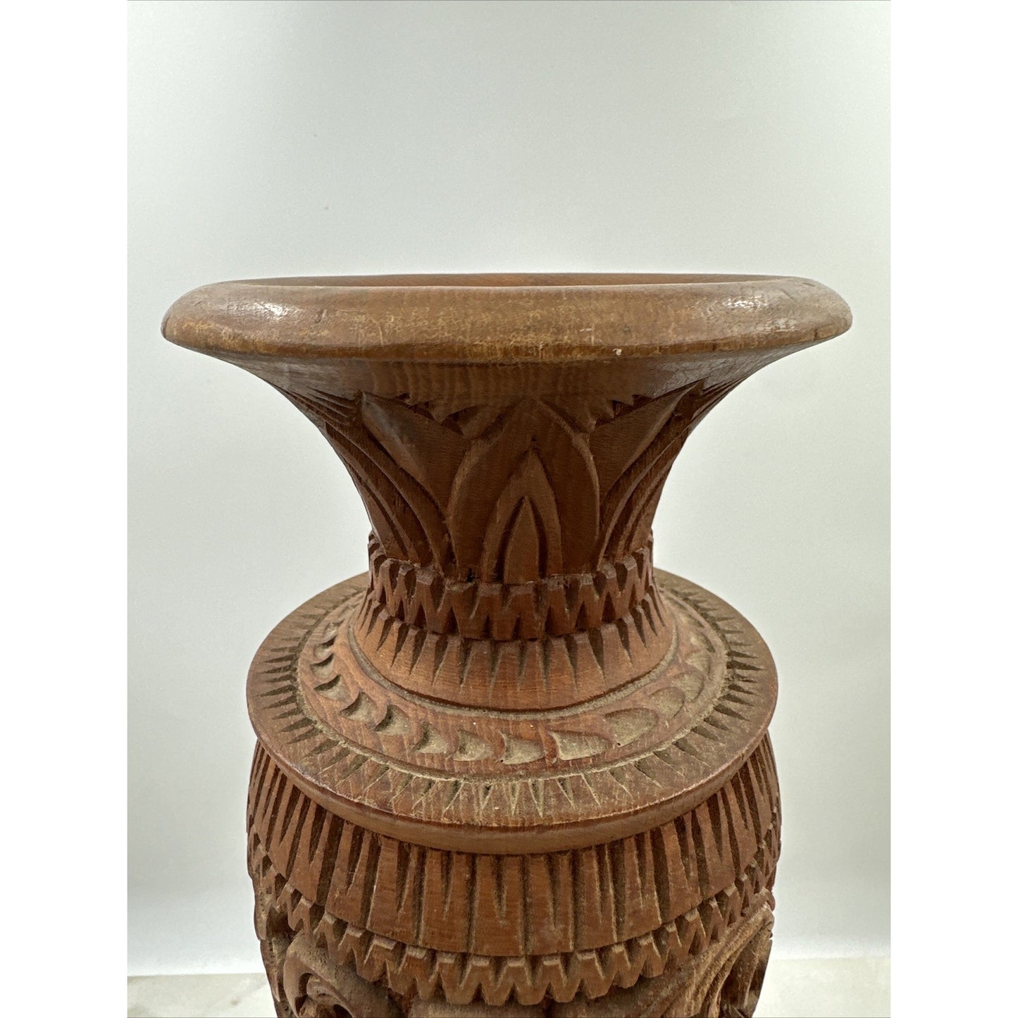 Vintage Wood Pedestal Turned Vase Candle Holder Exotic Rustic 20" Hand Carved