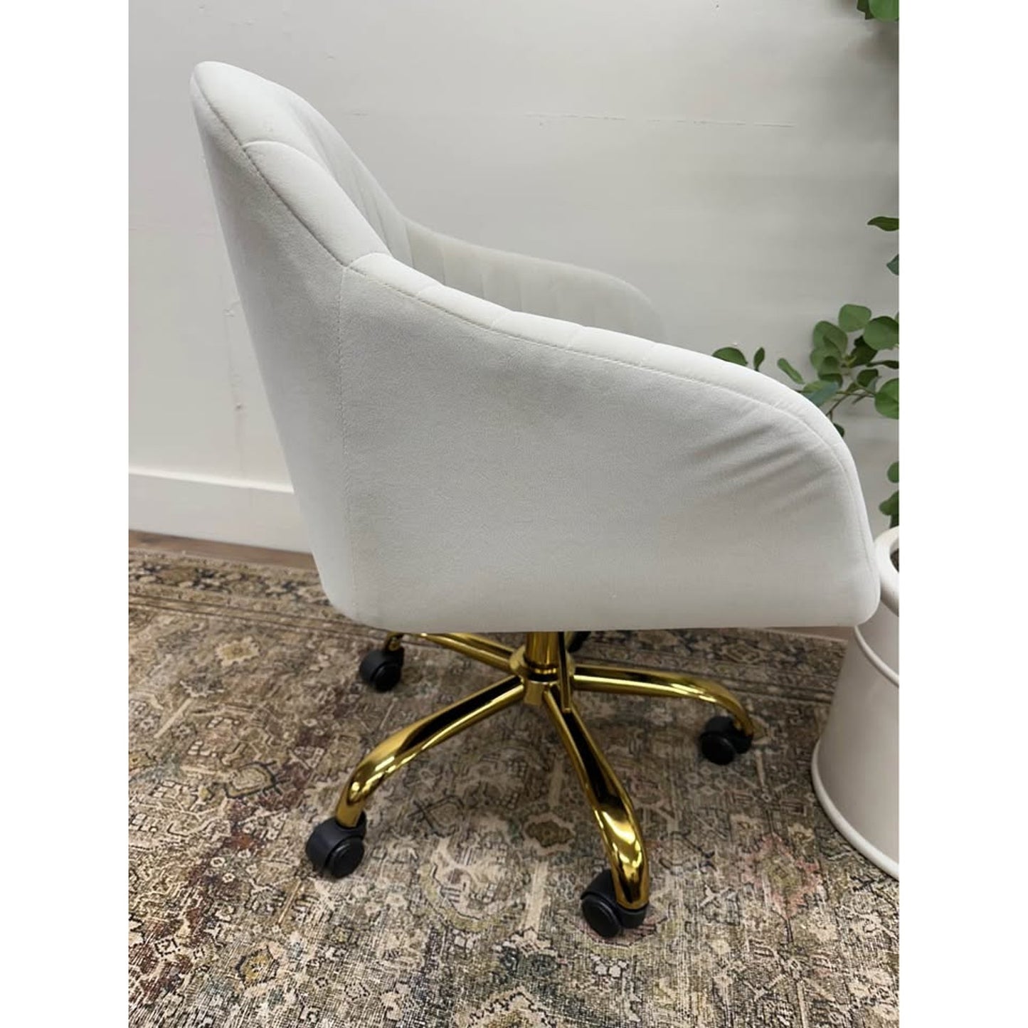 Jacinda Task Chair-Off White Velvet Gold Rolling Office Chair
