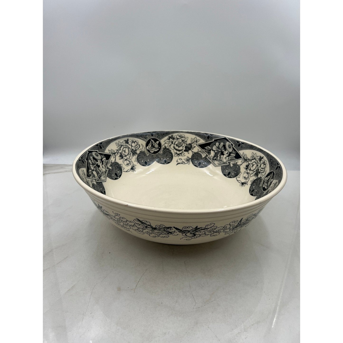VTG Brownfield Sado Large Serving Bowl Floral Dragon Birds Ironstone