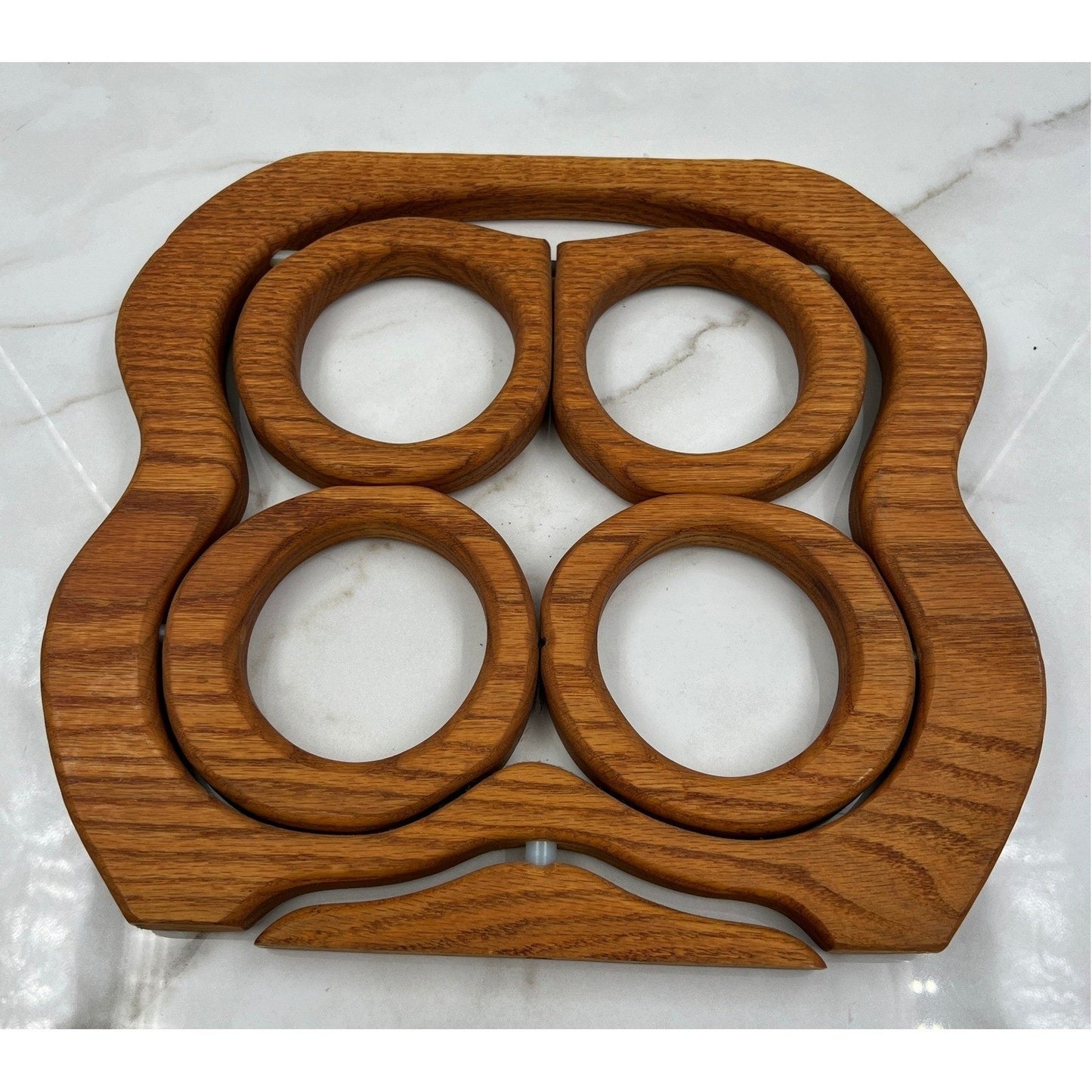 VTG Folding Wooden Trivet Expandable Four Ring Collapsible Wine Bottle Holder