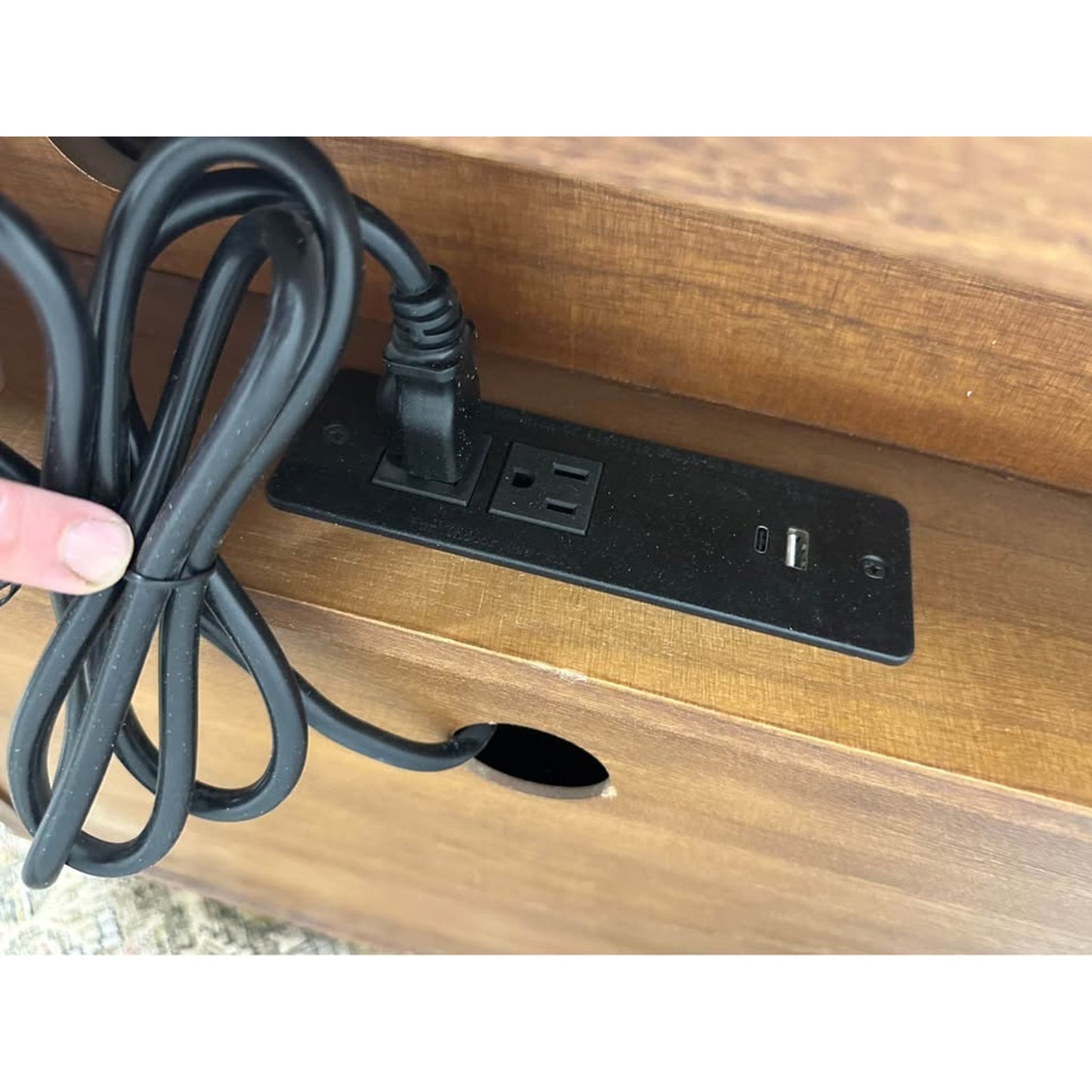 Lev 3-Drawer Nightstand End Table Brown Stained Wood Built In Outlet