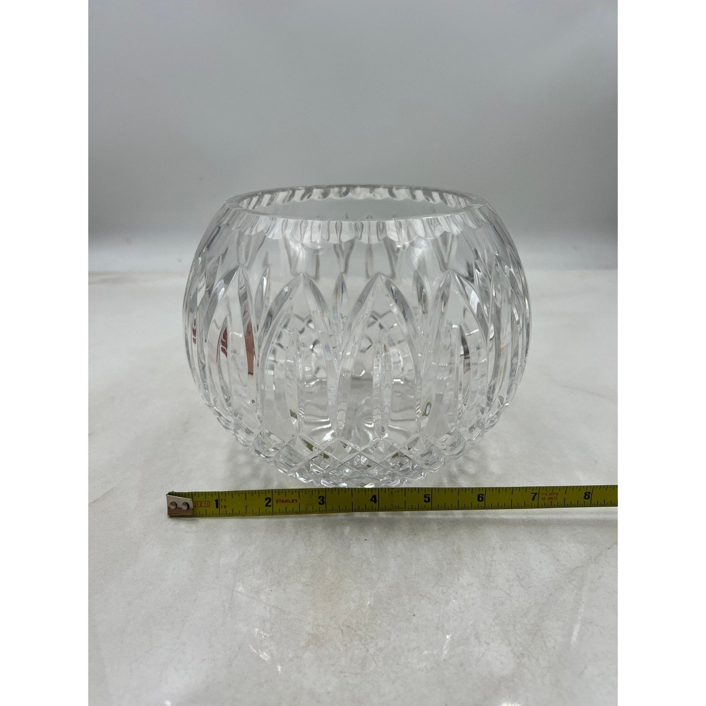 VTG Crystal Cut Round Flower Vase Bowl Clear Glass