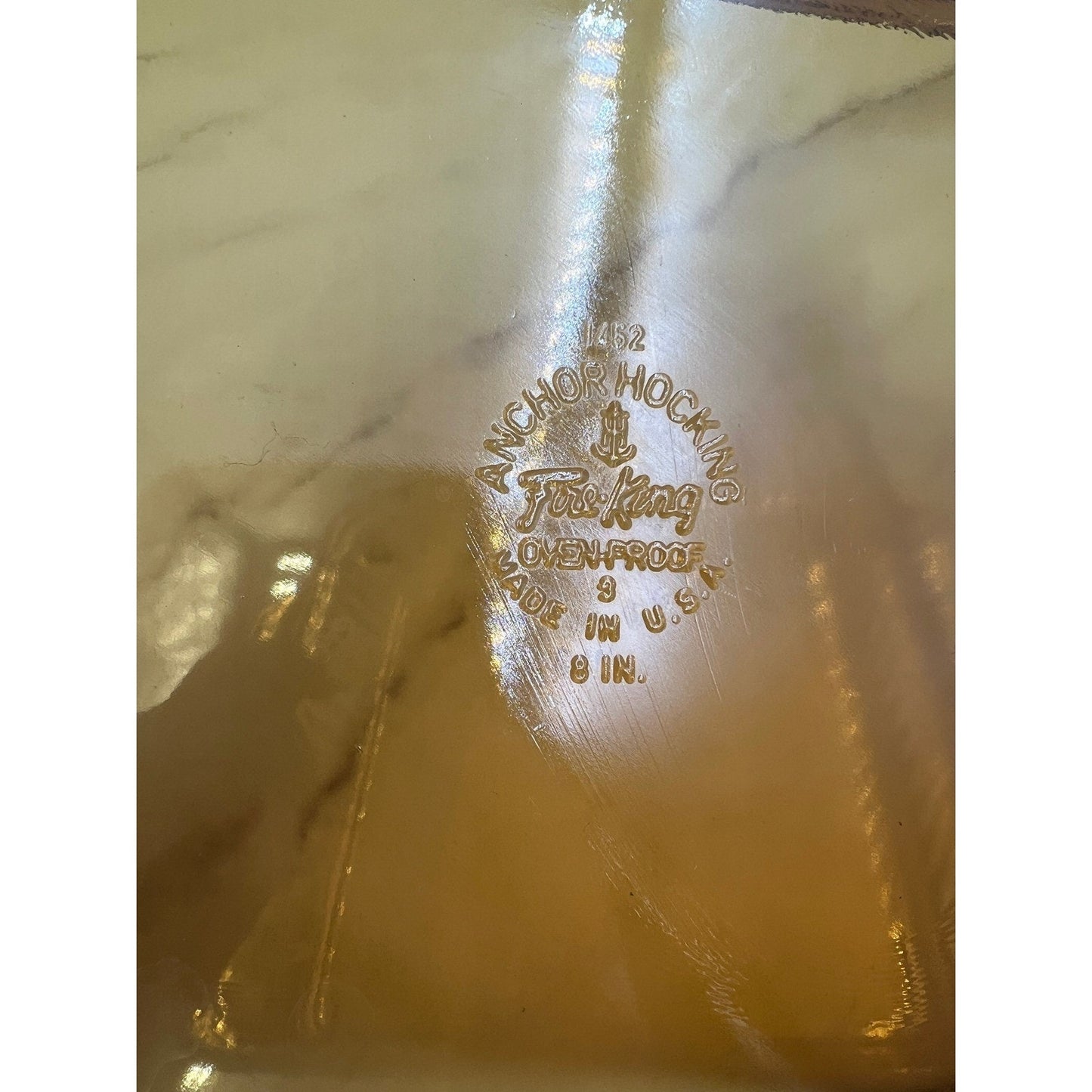 VTG Fire King Amber Glass Baking Dish Wood Cradle Anchor Hocking MCM