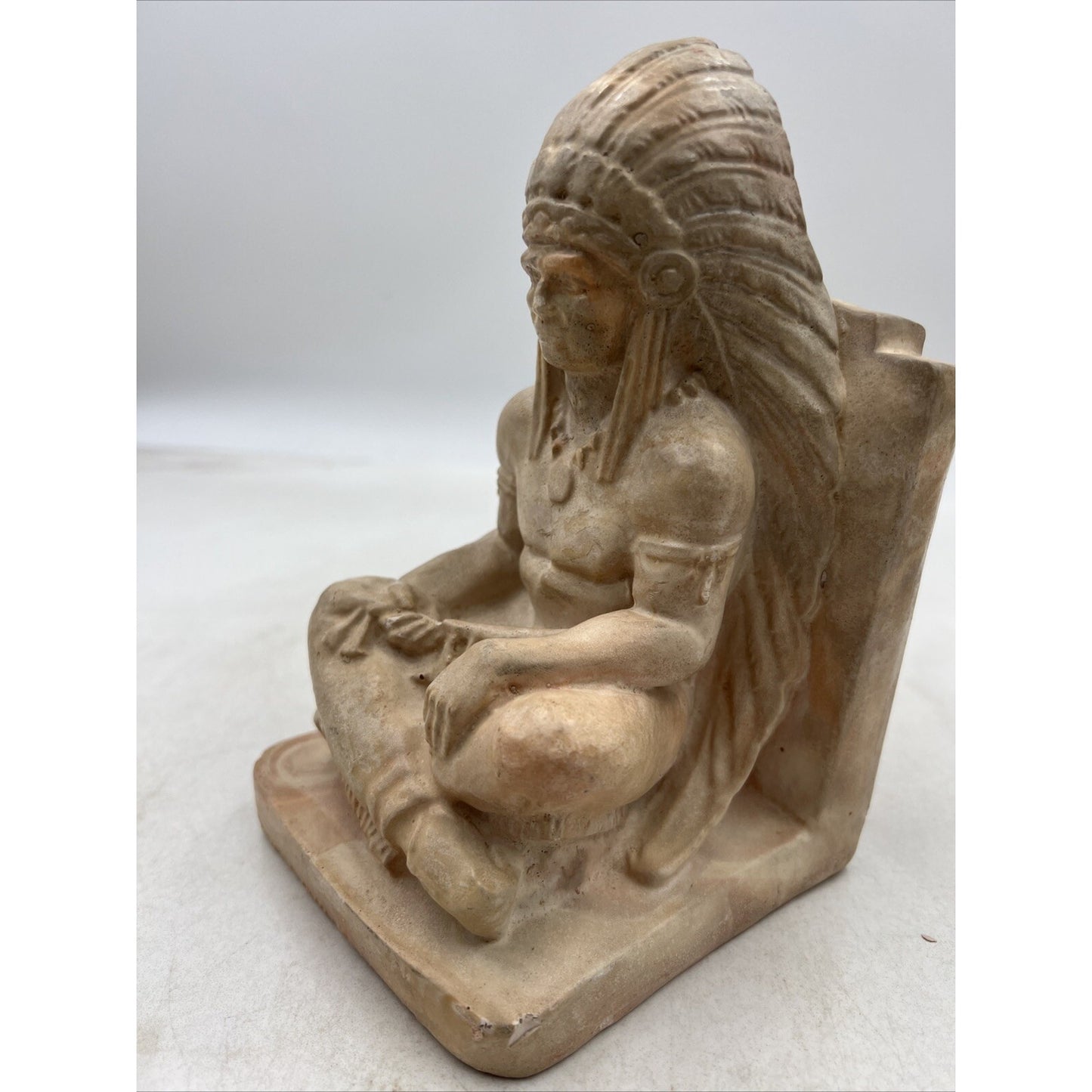 Vintage Montana Swirl Bookends Native American Chief Clay Pottery Set of 2