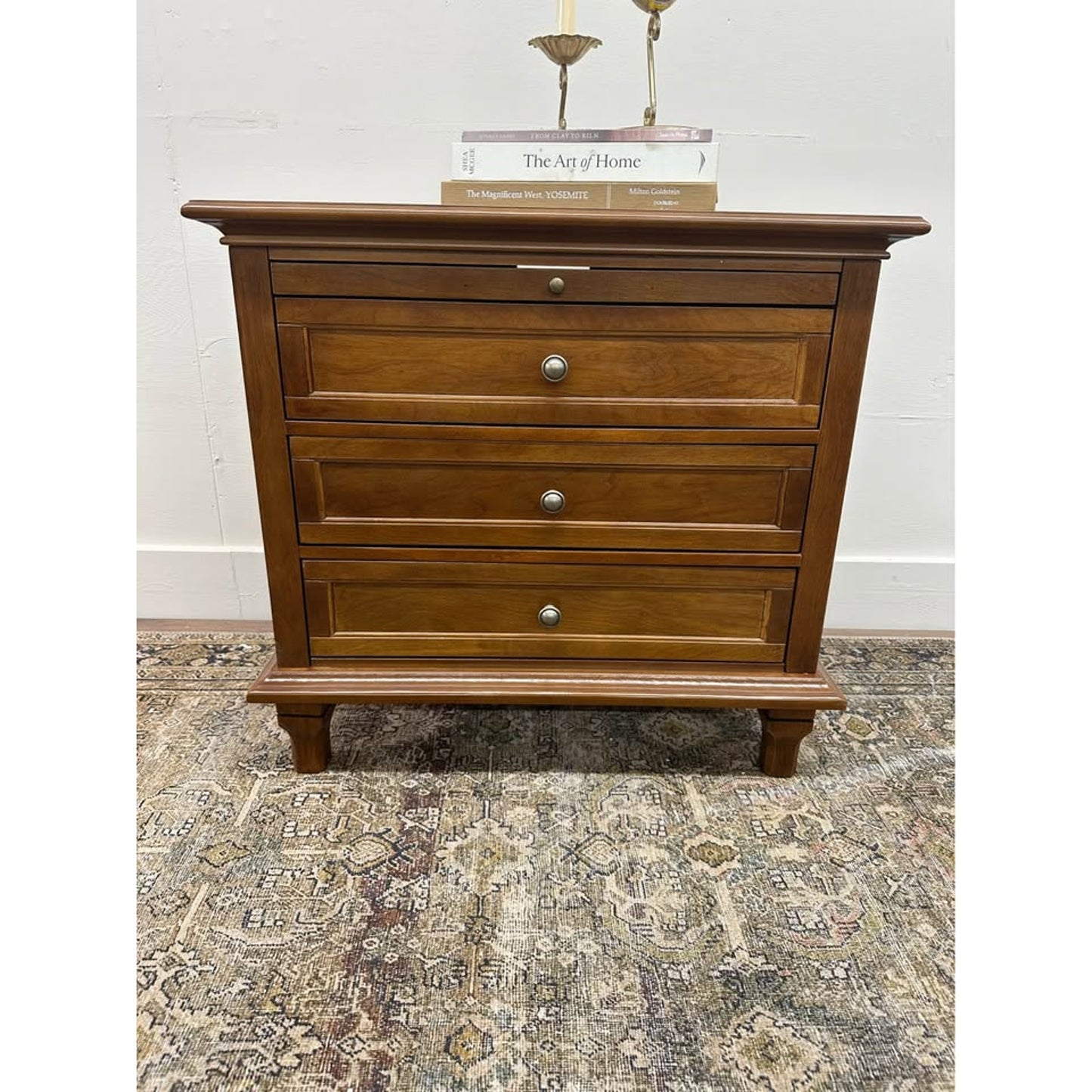 Dominic 3 Drawer Nightstand Walnut Stain Built-In Outlets Wood