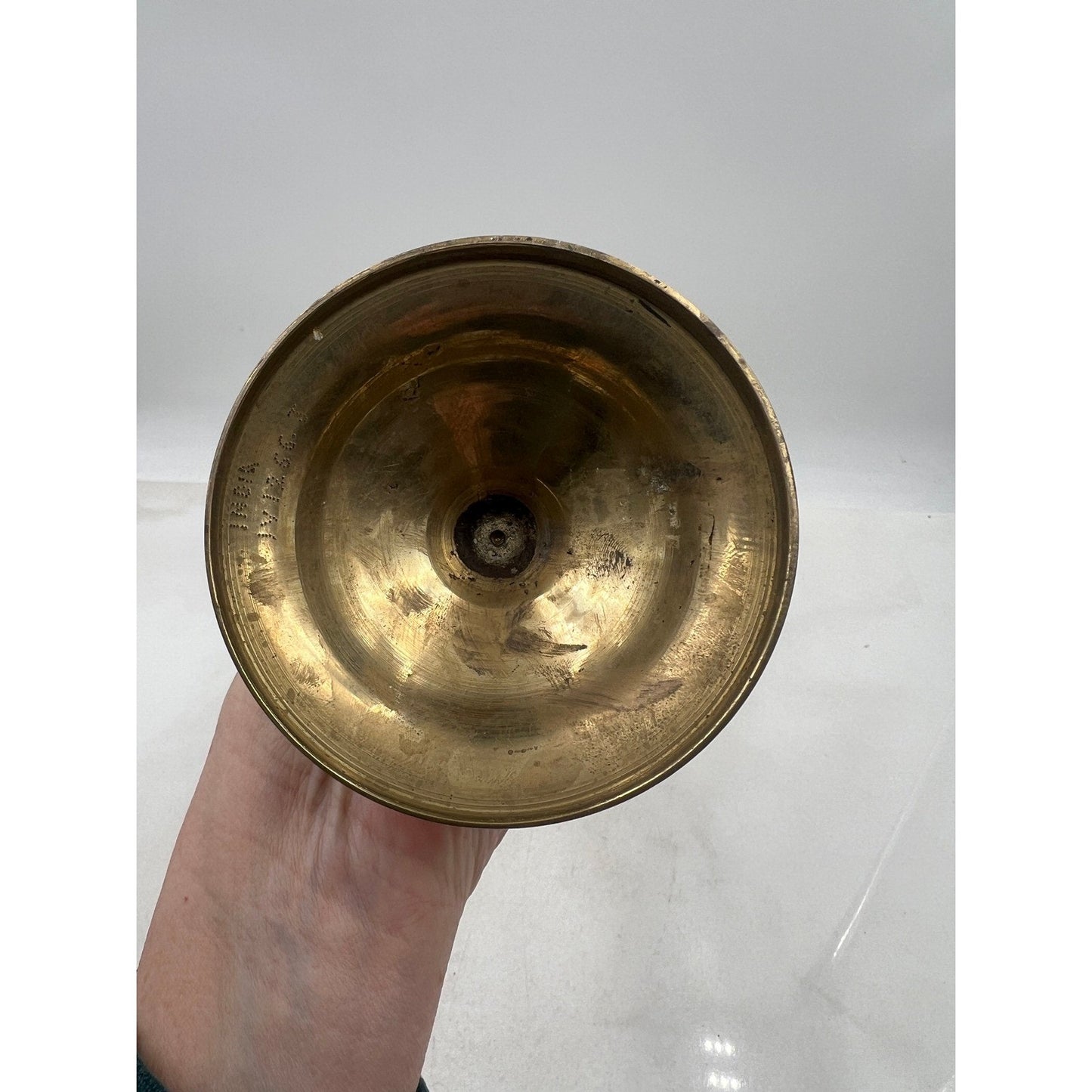 Vintage Brass Bud Vase Etched Floral Trumpet Pedestal Base India