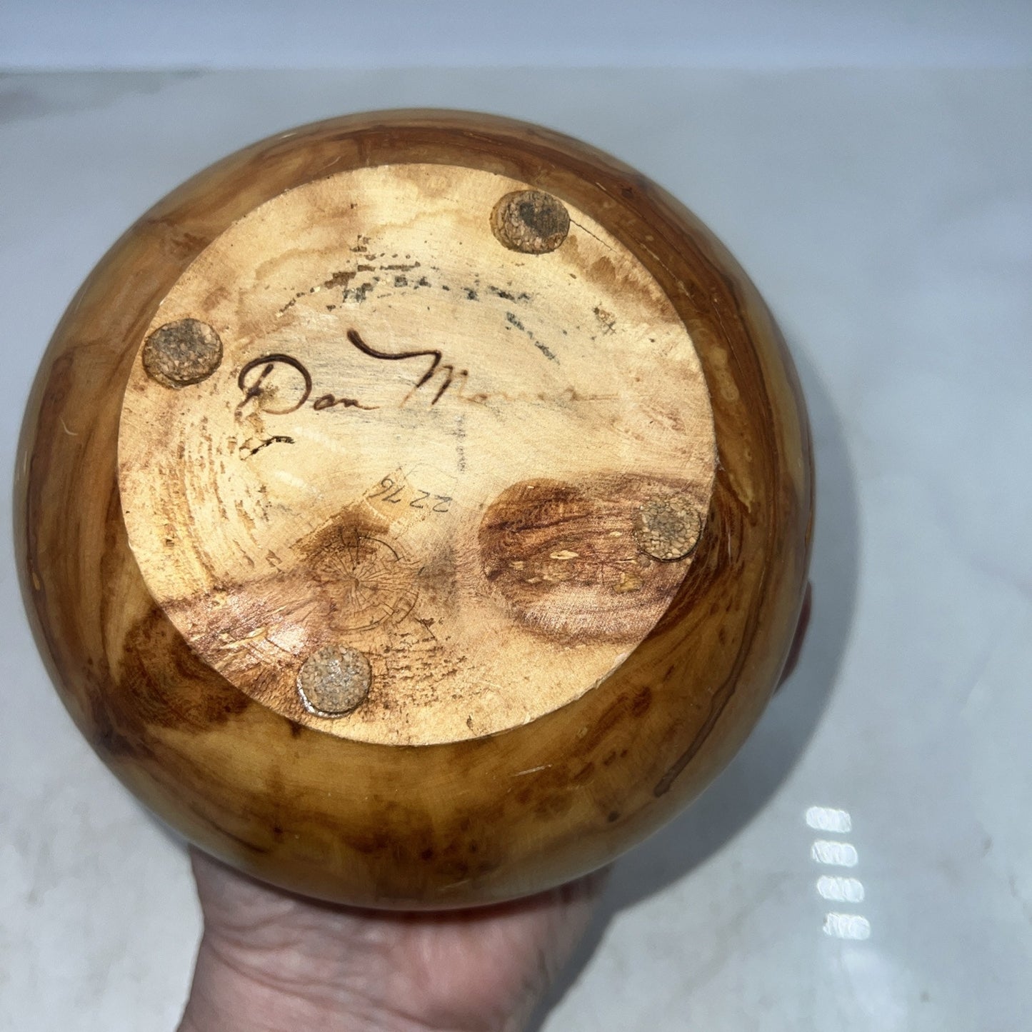 VTG Burl Wood Oil Lamp Diffuser Hand Turned Wooden Vase Signed Dan Morris