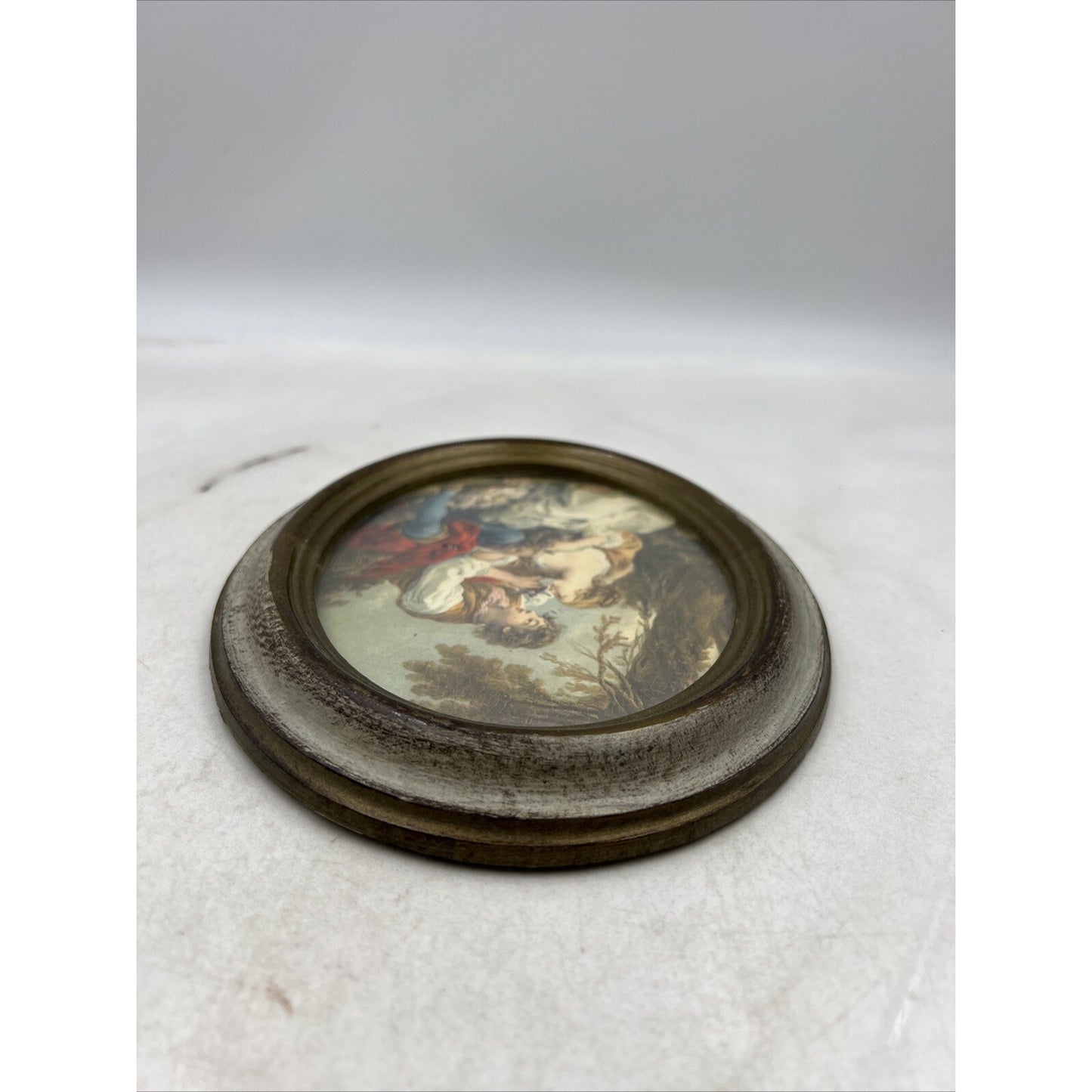 VTG Oval Picture Frame Wall Hanging Miniature Florentine Italy Couple Lovers