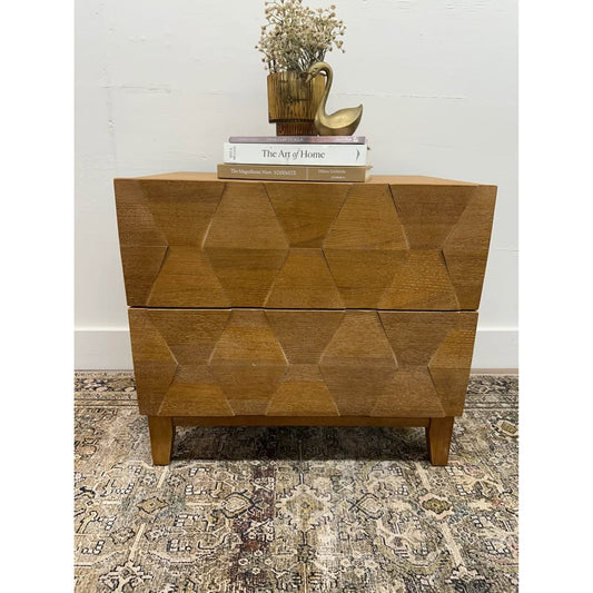 Helga 2 Drawer Nightstand Brown Wood MCM Style Built in Outlet