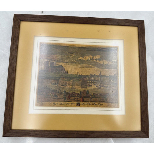 Vintage Art Print Framed Vie De Paris Notre Dame Street Scene at Notre Dame