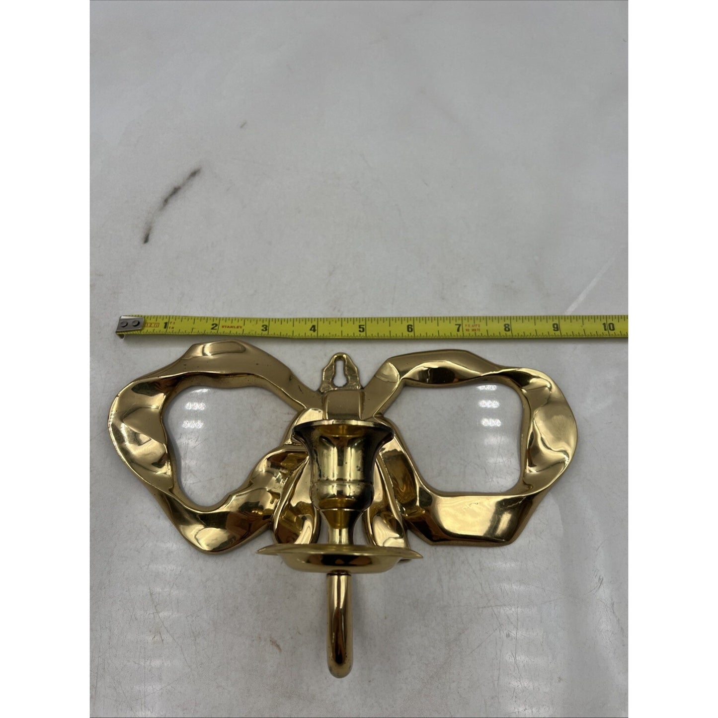 Vintage Candle Wall Sconce Brass Bow Ribbon Holder Brass Candle Holder