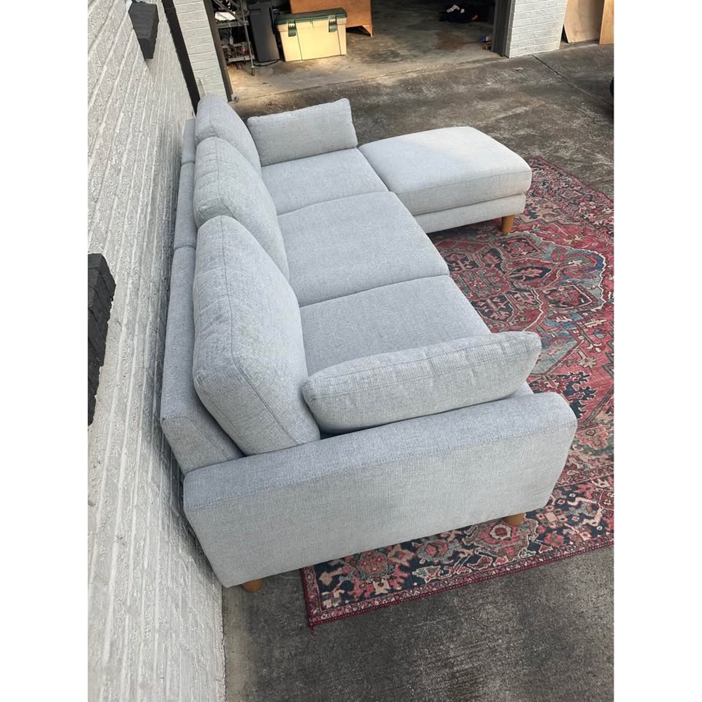 Burrow Union 3 Seat Sofa Sectional Crushed Gray Performance Chenille Ottoman/Chaise Brand New!