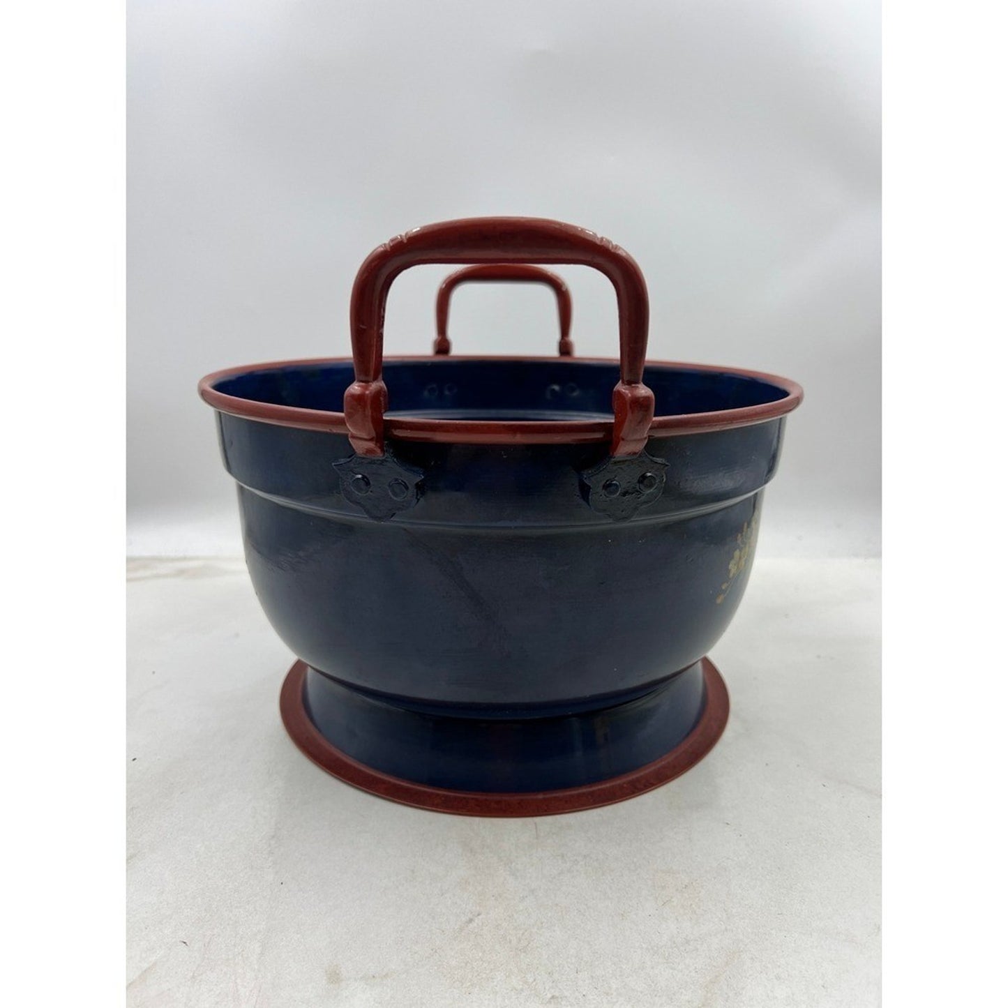 Vintage Ethan Allen Metal Italy Hand Painted Blue Red Brown Grandmillenial