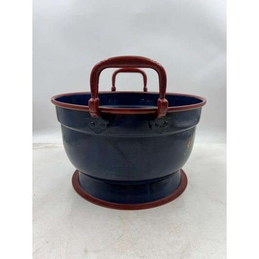 Vintage Ethan Allen Metal Italy Hand Painted Blue Red Brown Grandmillenial