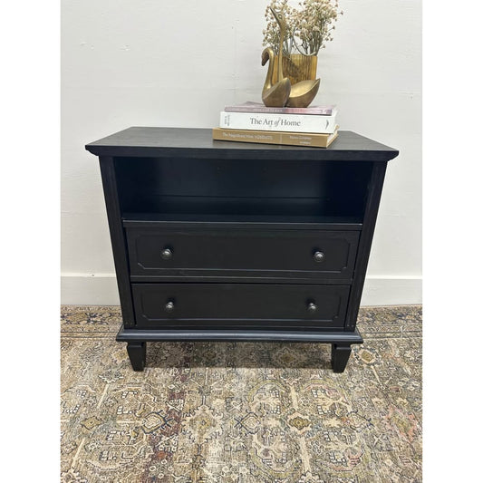 Davide 2 Drawer Nightstand Solid Wood End Table Chest Black Kona W/Charging Station