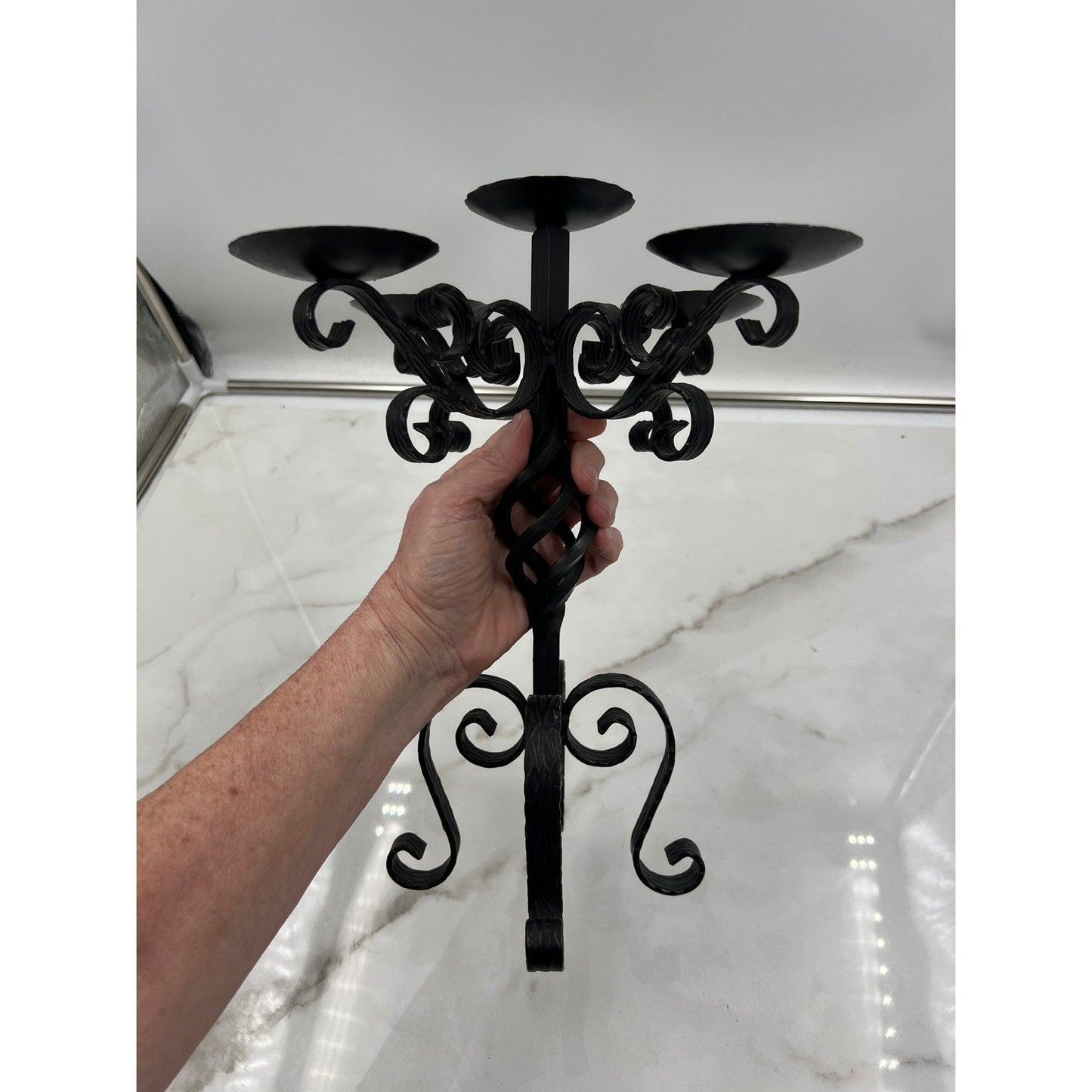 Vintage Wrought Iron 5 Light Candelabra Black Scroll Gothic Candle Holder 12in