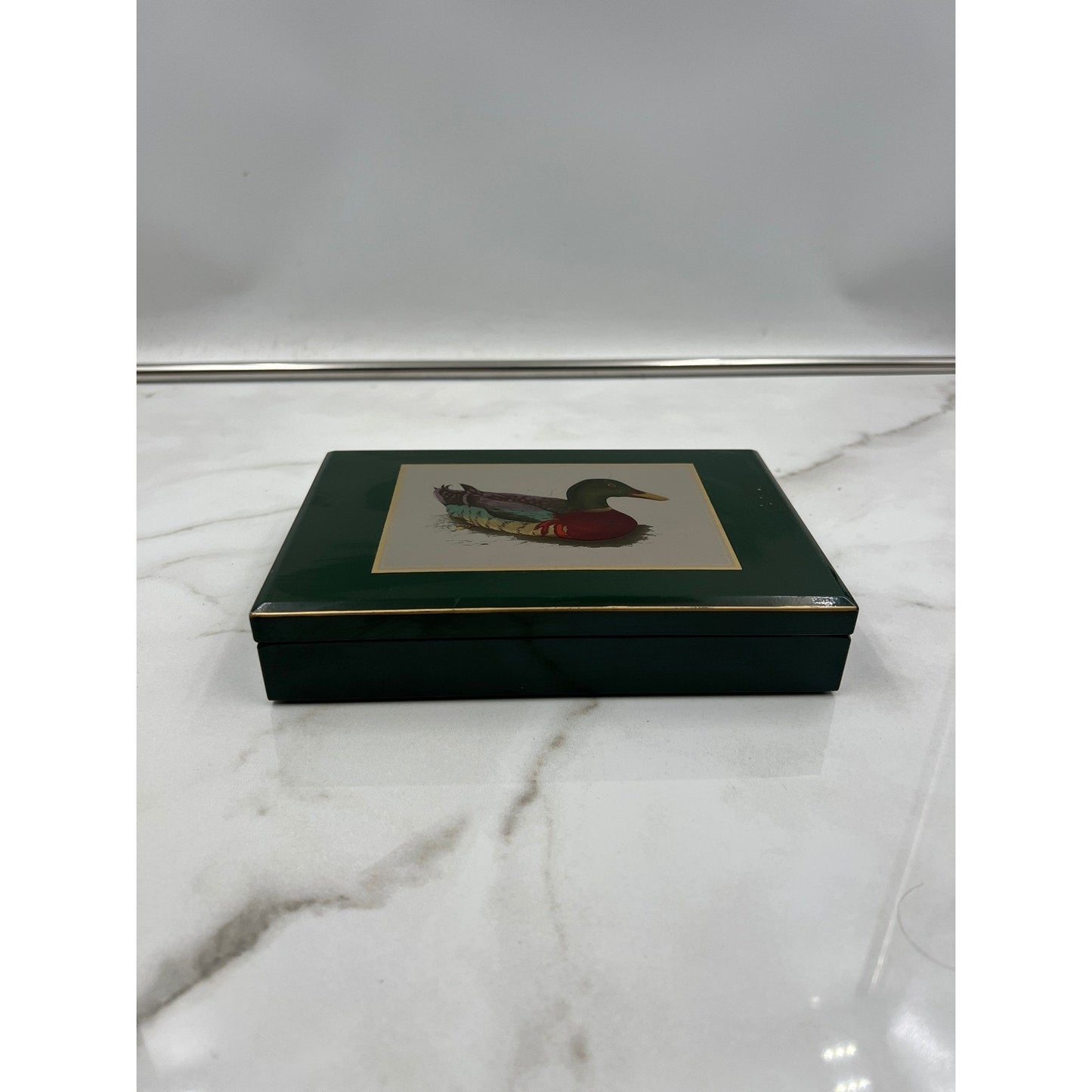 VTG Otagiri Japan Lacquerware Trinket Box Mallard Duck Gibson Greetings Green