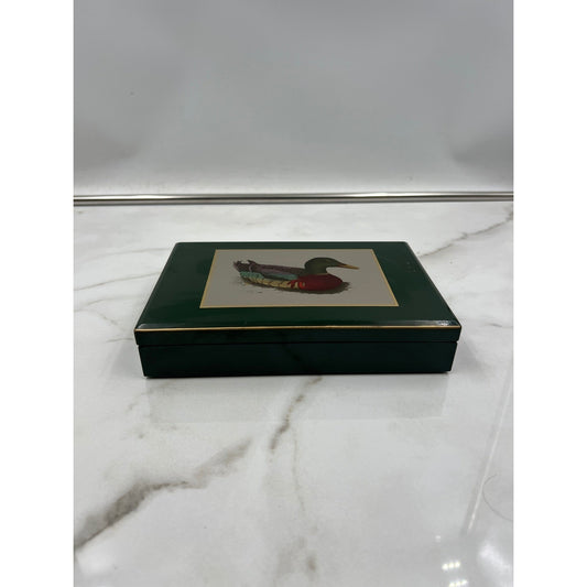 VTG Otagiri Japan Lacquerware Trinket Box Mallard Duck Gibson Greetings Green