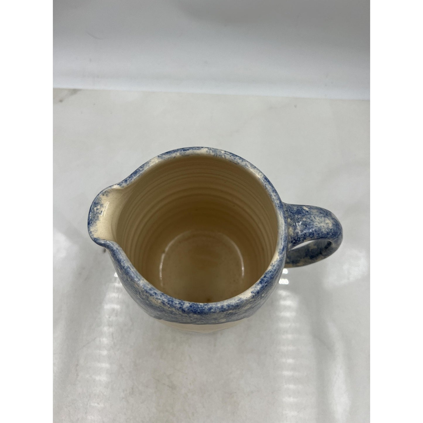 Vintage Gruene Pottery Pitcher 7" Spongeware Hand Painted Strawberries Texas USA