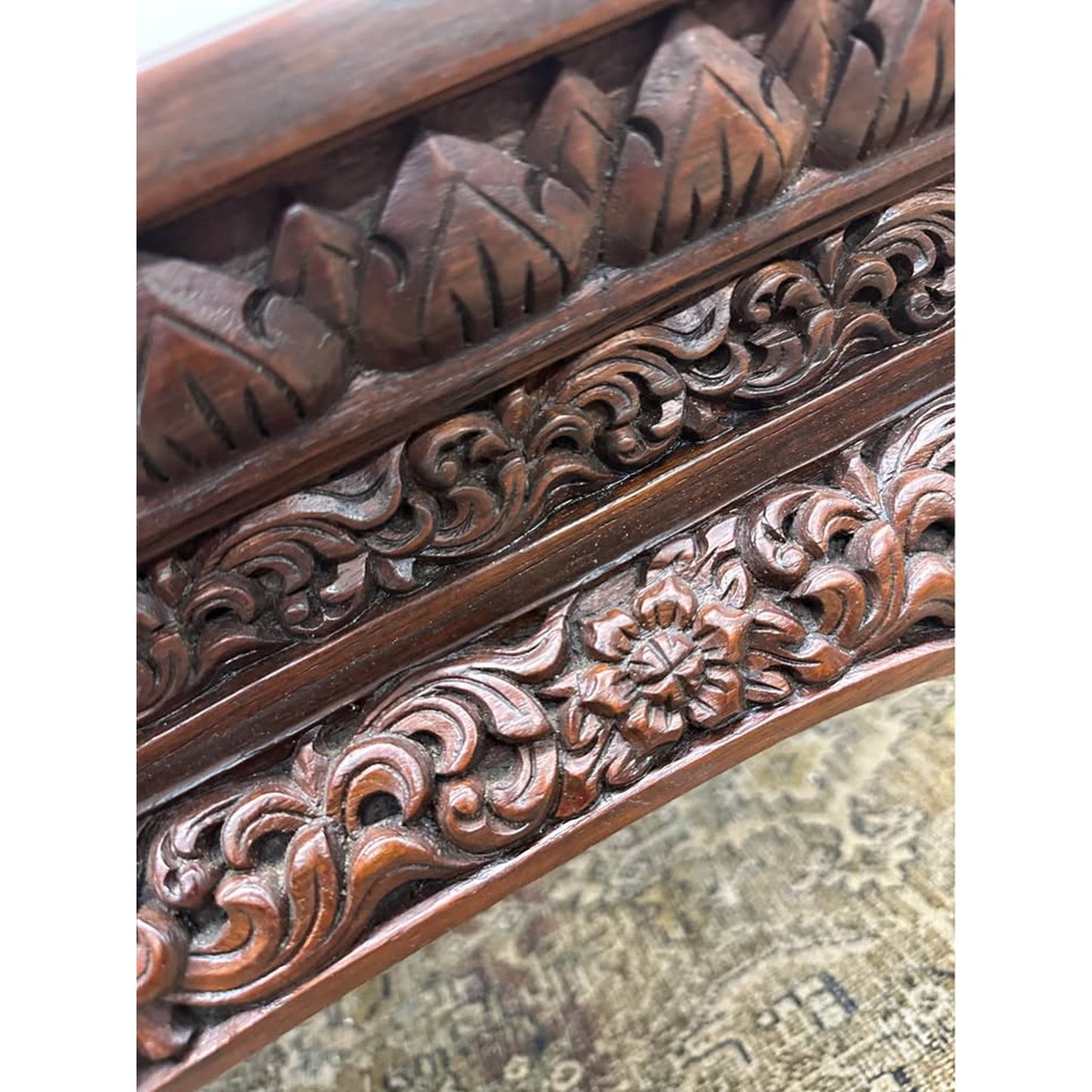 Antique Mahogany Coffee Table Chinese Asian Burmese Anglo-Indian Hand Carved Wood Ball Claw Feet