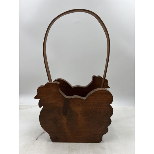 Vintage Wood Hen Basket Chicken Shaped Farmhouse Country Decor Handle Storage