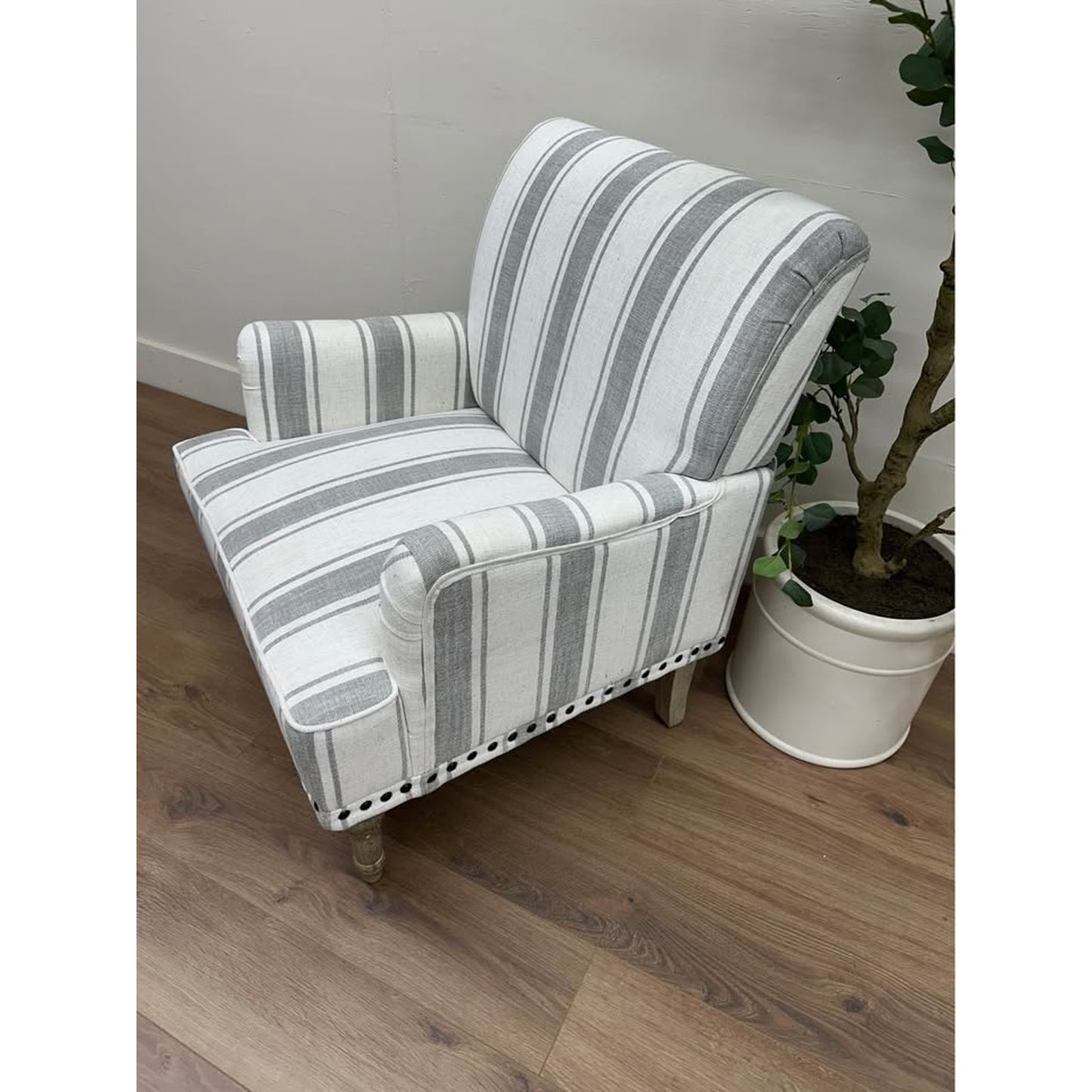 Battista Armchair-GREY Striped Nail Head Trim Farmhouse New Karat Home