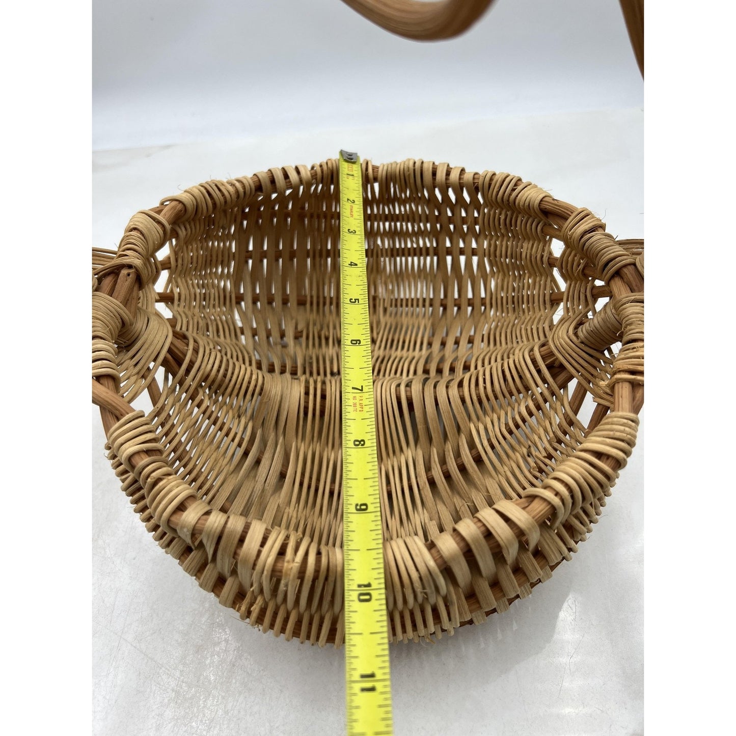 Handmade Woven Basket Boho Decor Twisted Rattan Handle Fruit Craft Display 13"