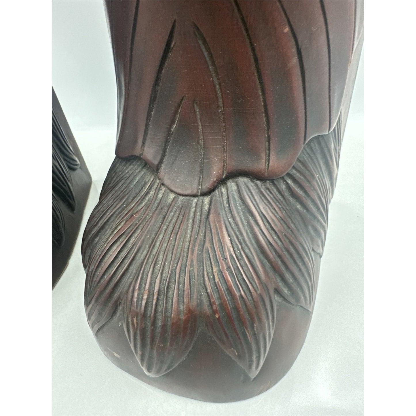 Vintage Alcam Carved Wood Rams Head Bookends Made Indonesia Ironwood