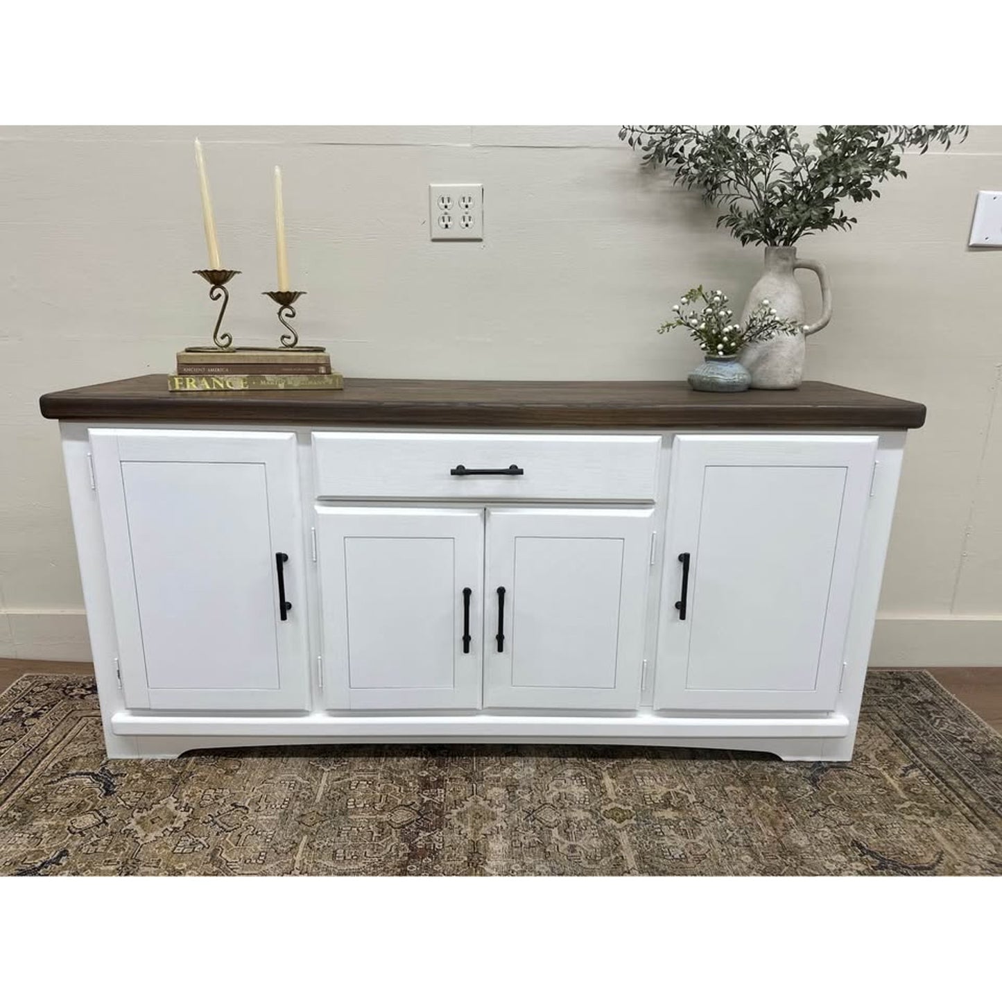 White Sideboard Buffet Cabinet with Storage Farmhouse Buffet Table w/Drawers