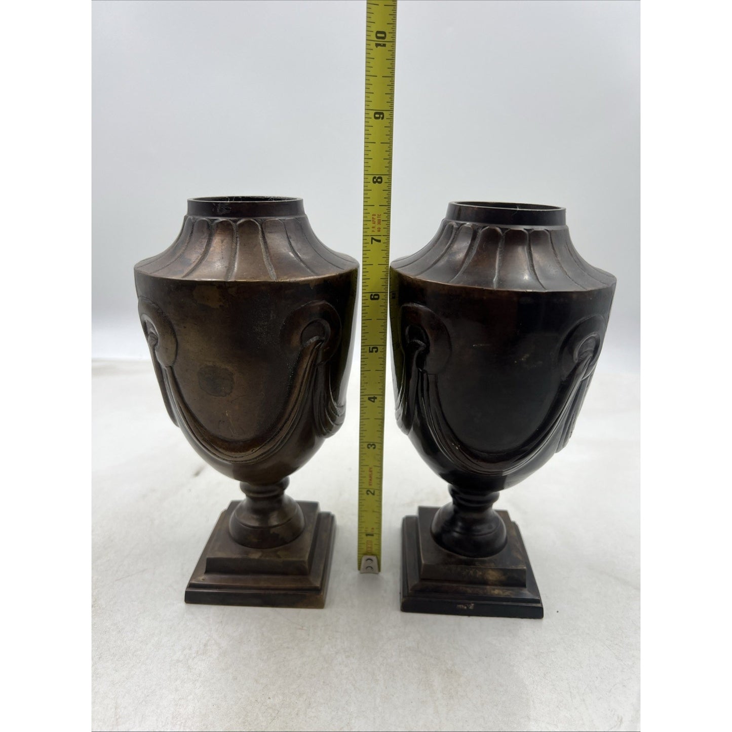 Vintage Bronze Urn Ancient Bronze Amphora Made In India 8" Tall No Lids Set 2