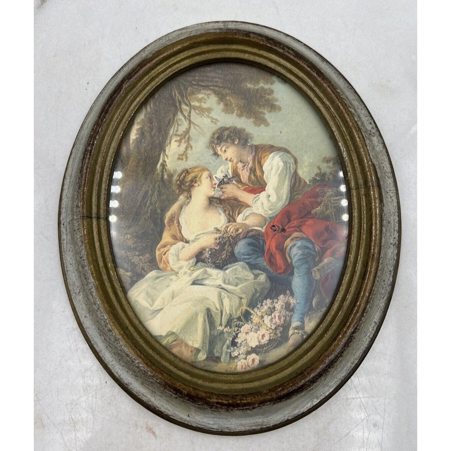 VTG Oval Picture Frame Wall Hanging Miniature Florentine Italy Couple Lovers