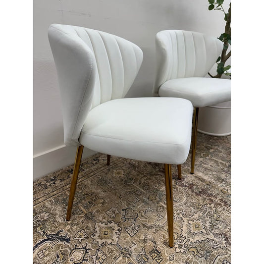 Milia Dining Chair Set of 2-IVORY Dining Kitchen Living Velvet Upholstered Gold Leg Set of 2