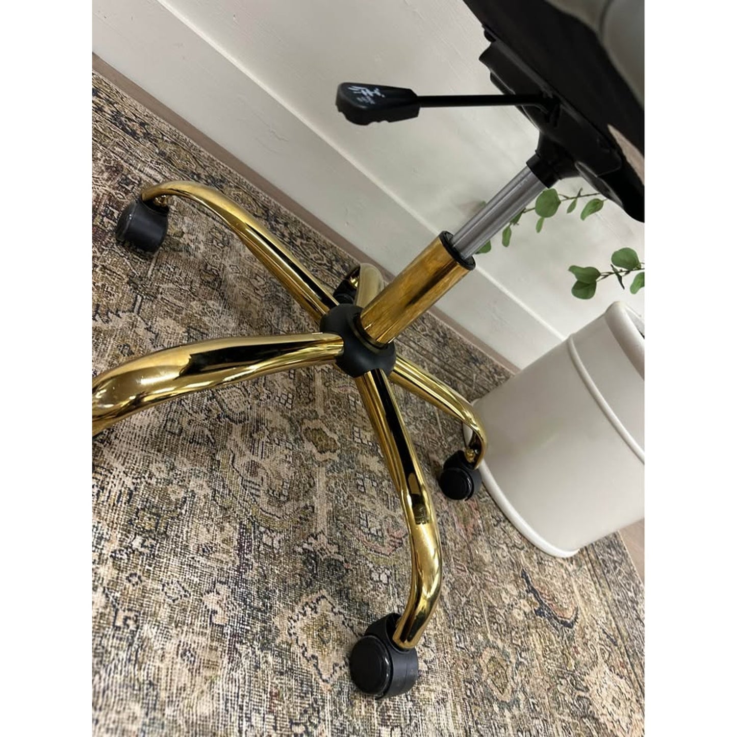 Riccardo Task Chair GREY Faux Leather Gold Rolling Office Chair