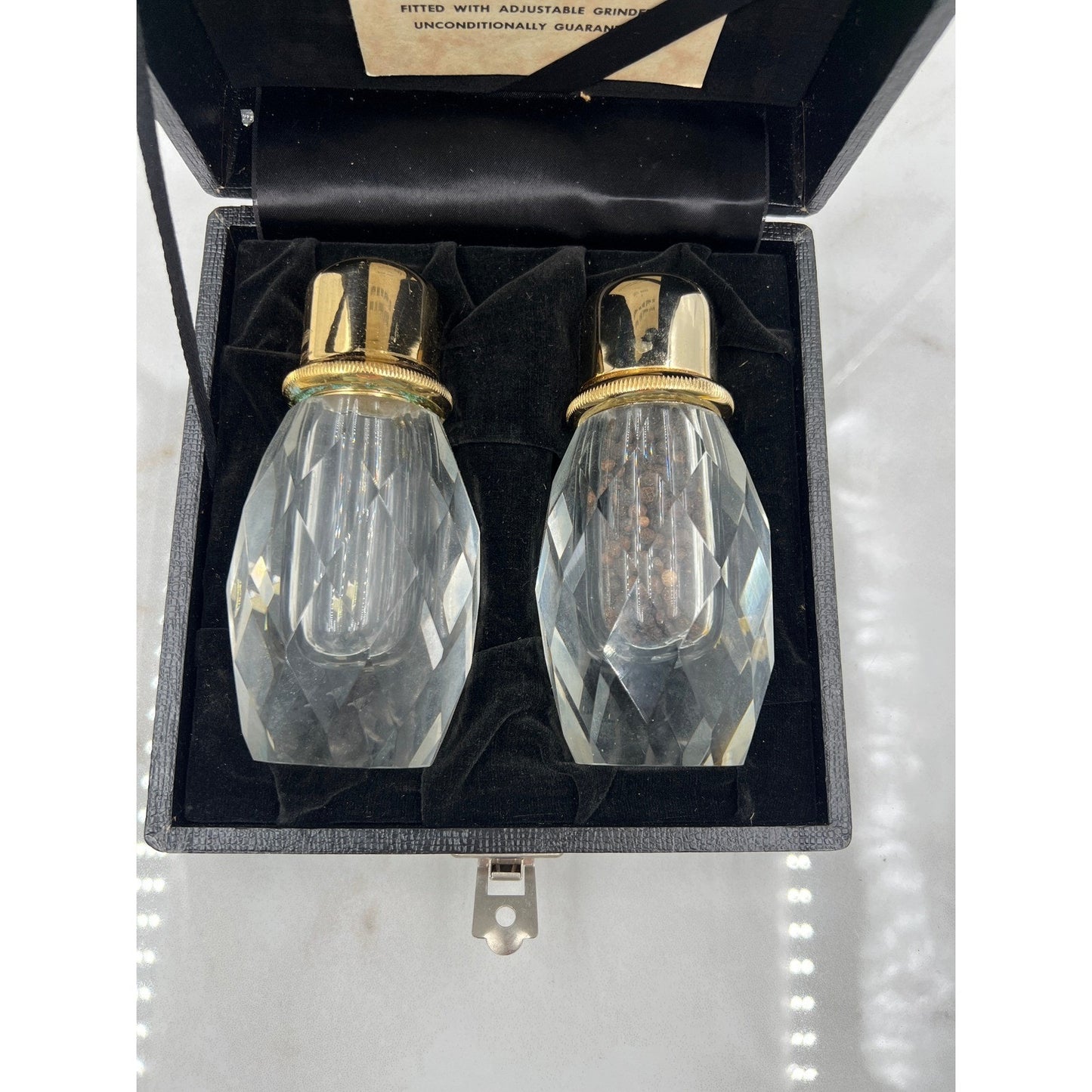 VTG Post House Hand Cut Leaded Crystal Pepper Mill and Shaker Set