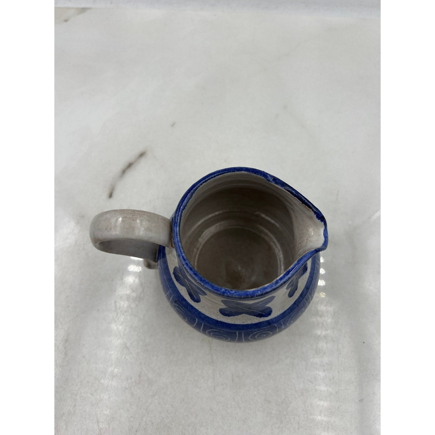 Blue White Ceramic Pitcher Creamer Small Decorative Hand Painted Swirl Floral