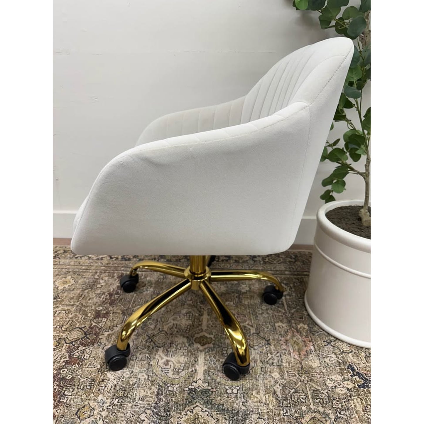 Jacinda Task Chair-Off White Velvet Gold Rolling Office Chair
