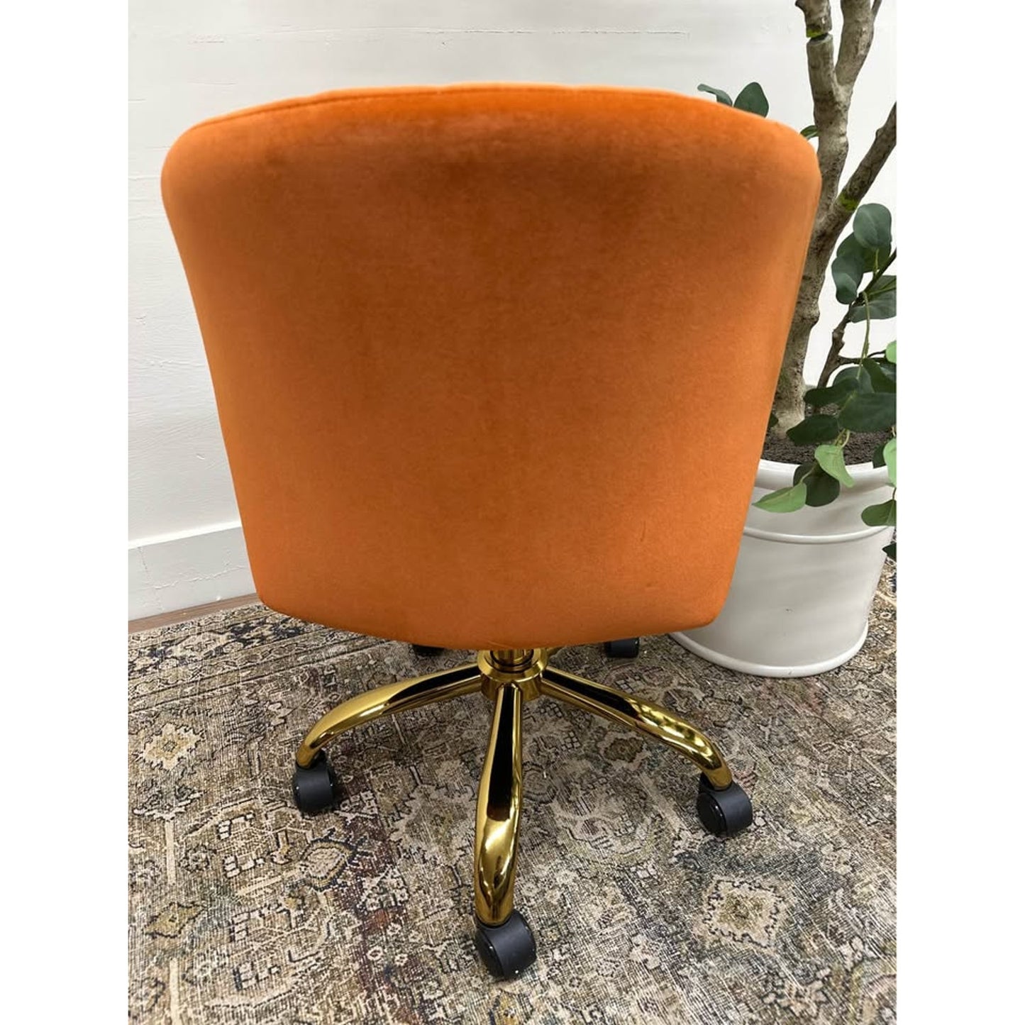 Ilia Task Office Chair Rolling Orange Velvet Gold New Karat Home