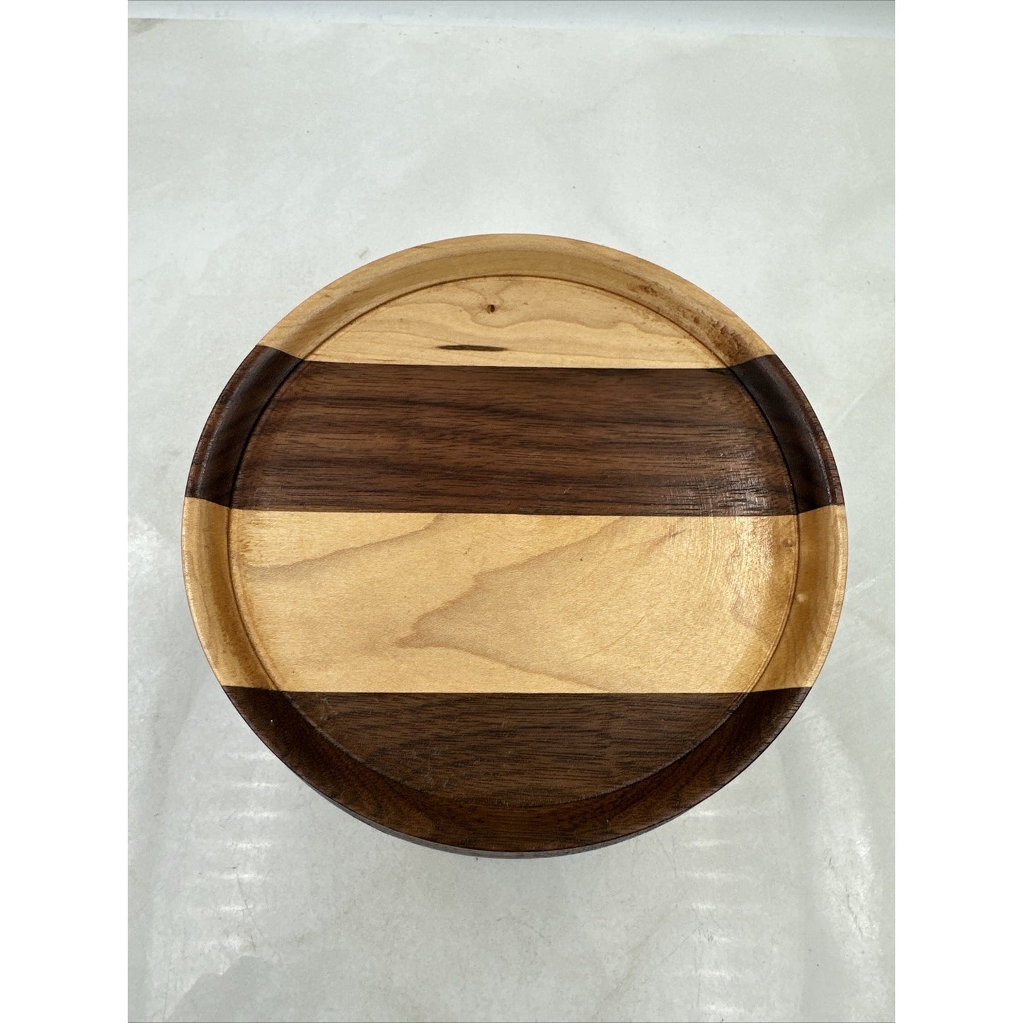 Vintage Wood Pillar Candle Holder Multi Toned Round -5" Tall- 6" Diameter